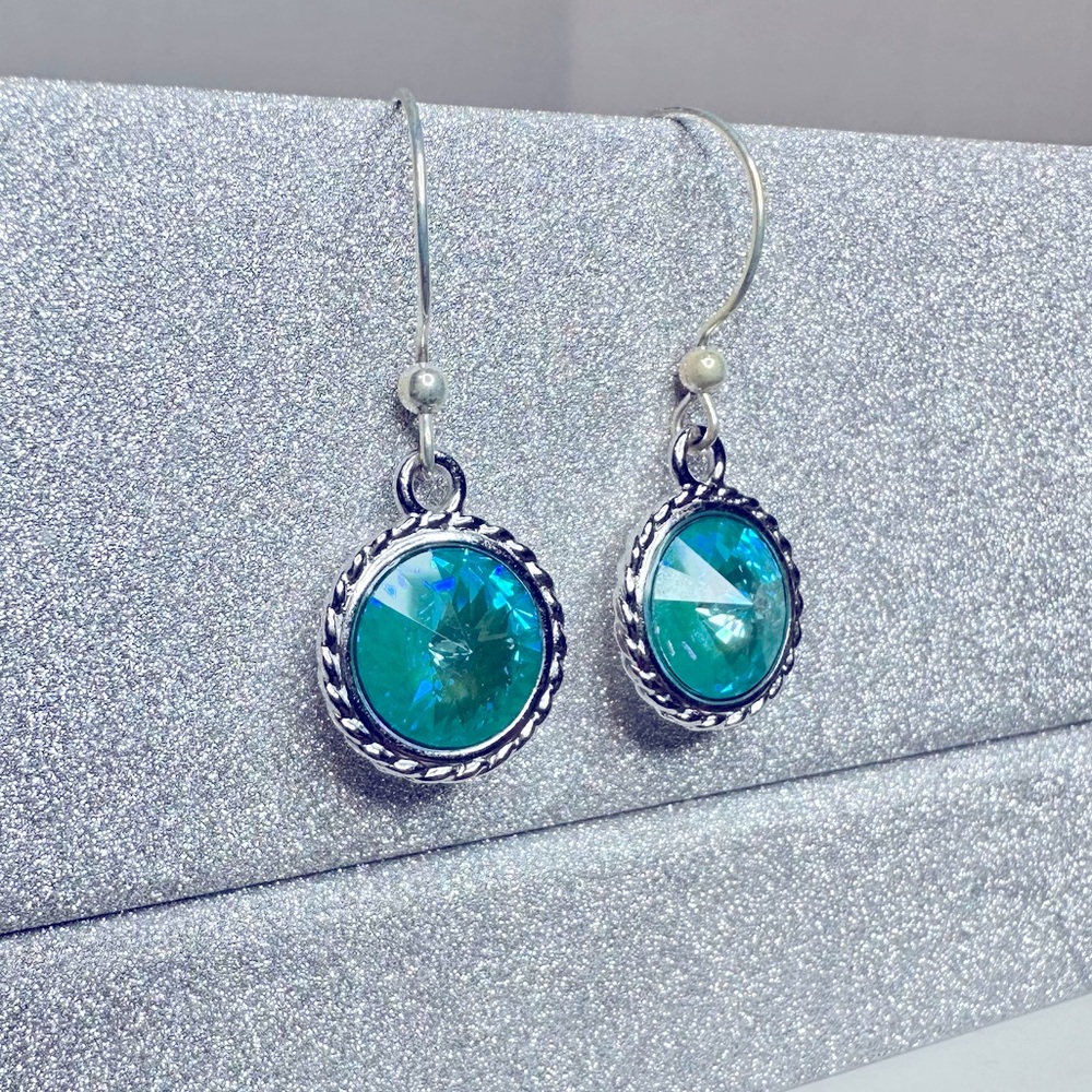 Turquoise Swarovski Crystal Silver Dangle Earrings